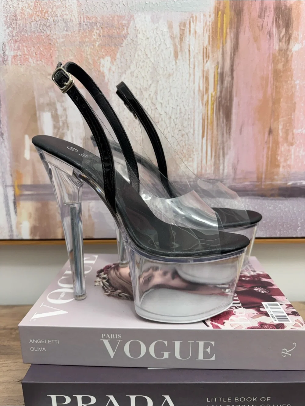 ❤️ NEW Clear Platform Stiletto Slingback Heels  Black Sexy Club Dance Exotic 8